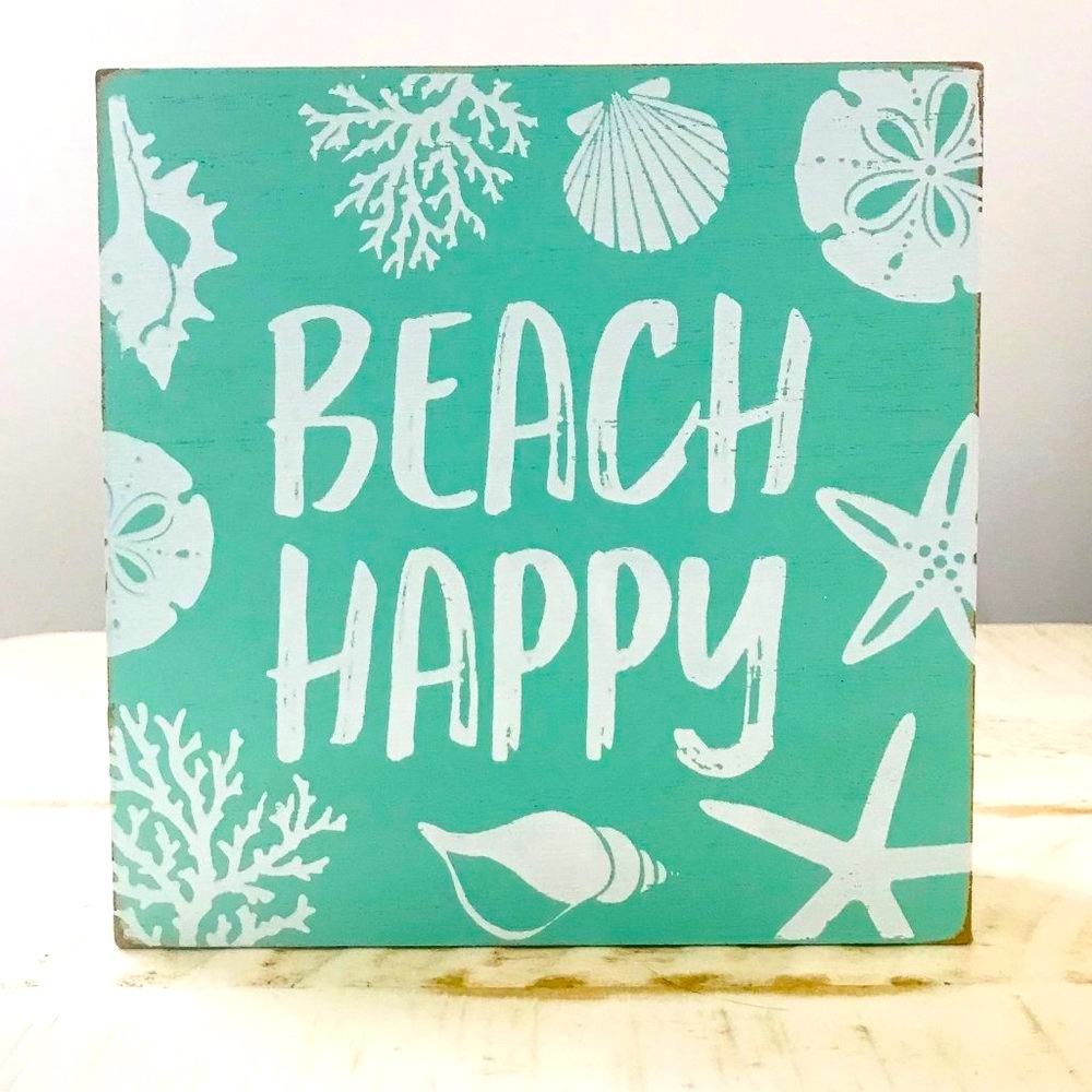 BEACH HAPPY Tabletop White-Washed Box Sign